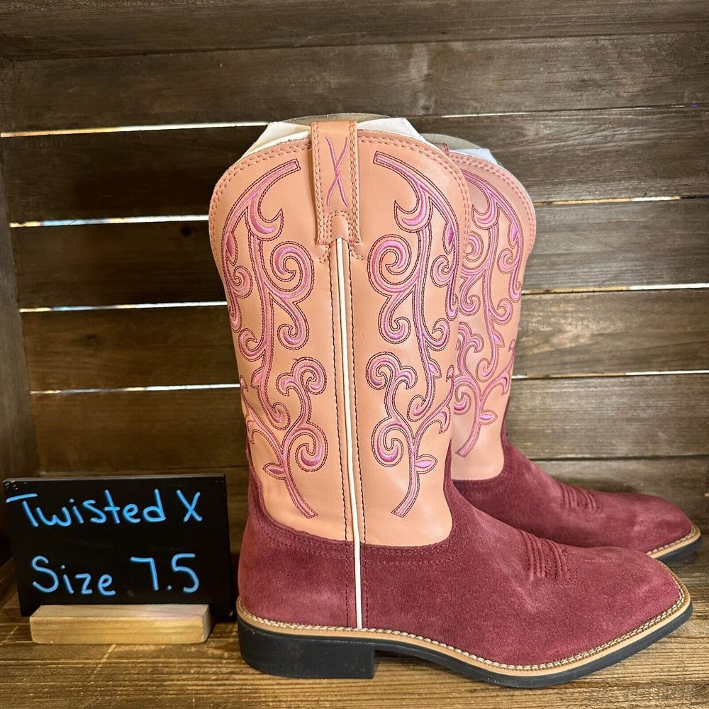 New NIB Womens Twisted X 11" Top Hand Suede Square Toe Western Boots Size 7.5 B